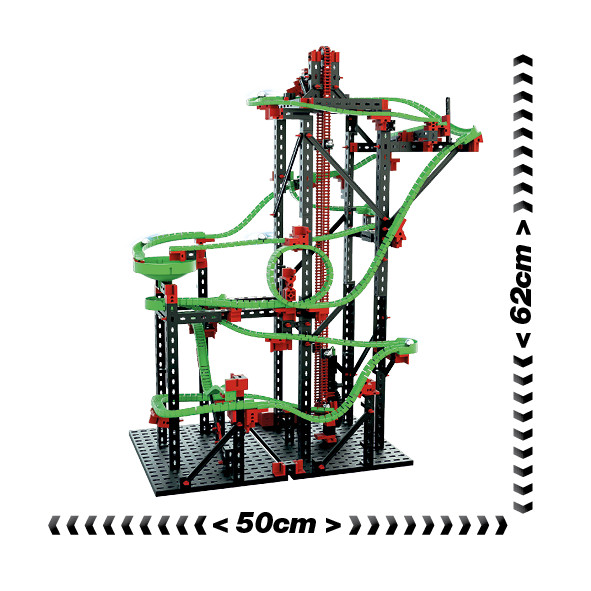 Kit STEM de construcție, cursă cu bilă metalică Dynamic L2, 780 de piese, Fischertechnik