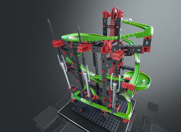 Kit STEM de construcție, cursă cu bilă metalică Dynamic M, 550 de piese, Fischertechnik