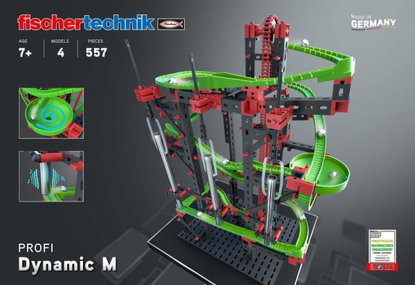 Kit STEM de construcție, cursă cu bilă metalică Dynamic M, 550 de piese, Fischertechnik