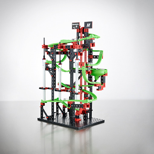 Kit STEM de construcție, cursă cu bilă metalică Dynamic M, 550 de piese, Fischertechnik
