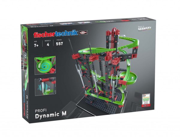 Kit STEM de construcție, cursă cu bilă metalică Dynamic M, 550 de piese, Fischertechnik