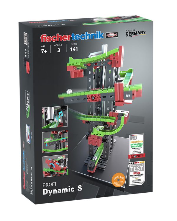 Kit STEM de construcție, cursă cu bilă metalică Dynamic S, 140 de piese, Fischertechnik