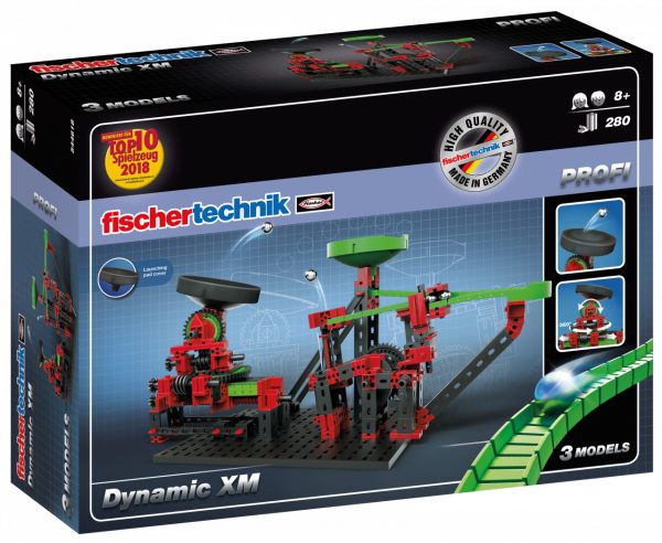 Kit STEM de construcție, cursă cu bilă metalică Dynamic XM, 280 de piese, Fischertechnik