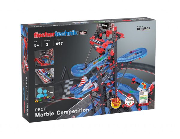 Kit STEM de construcție, cursă cu bile metalice, 3 modele și 697 de piese, Fischertechnik