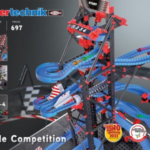 Kit STEM de construcție, cursă cu bile metalice, 3 modele și 697 de piese, Fischertechnik