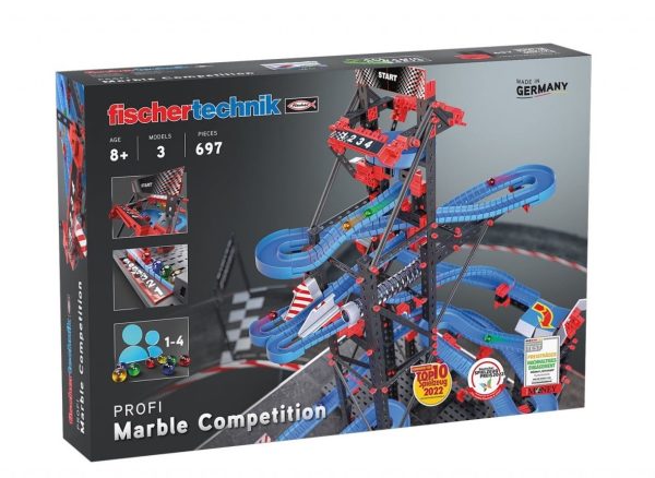 Kit STEM de construcție, cursă cu bile metalice, 3 modele și 697 de piese, Fischertechnik