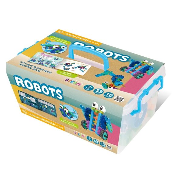 Kit STEM de construit zece roboți, cu 53 de piese și carte de povești, Gigo Toys