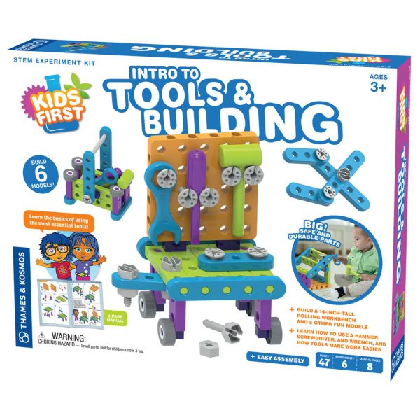 Kit STEM Primii pași, unelte și construcții, banc de lucru cu 47 de piese, Thames & Kosmos