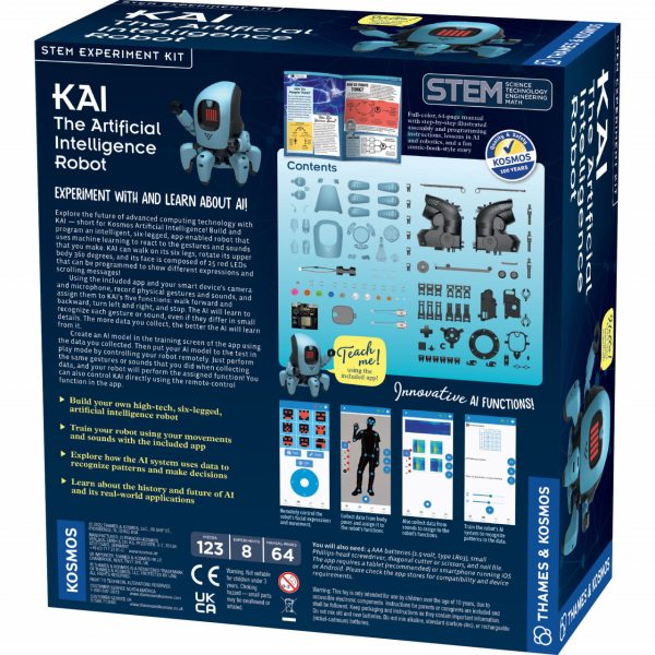 Kit STEM robot cu inteligență artificială, cu șase picioare, 123 de piese, Thames & Kosmos