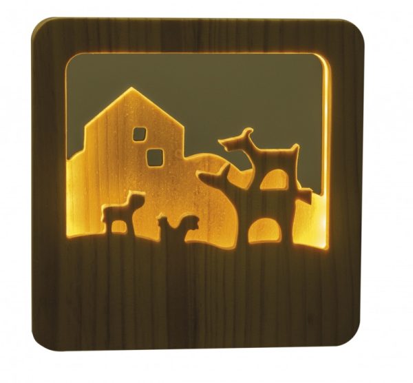Lampă de veghe din lemn Muzicanții din Bremen, cu LED și cablu USB, Egmont Toys