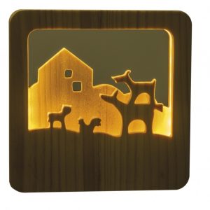 Lampă de veghe din lemn Muzicanții din Bremen, cu LED și cablu USB, Egmont Toys