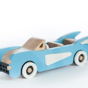 Mașinuță Cadillac din lemn, lucrată manual, cu roți care se învârt, Marc toys