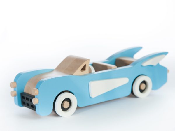 Mașinuță Cadillac din lemn, lucrată manual, cu roți care se învârt, Marc toys