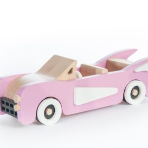 Mașinuță Cadillac din lemn, lucrată manual, cu roți care se învârt, Marc toys