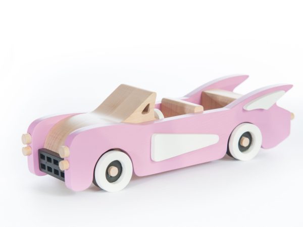 Mașinuță Cadillac din lemn, lucrată manual, cu roți care se învârt, Marc toys