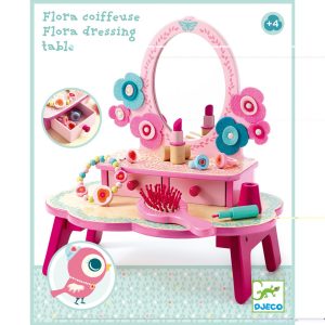 Măsuță de toaletă din lemn și fetru, cu oglindă și accesorii, Djeco