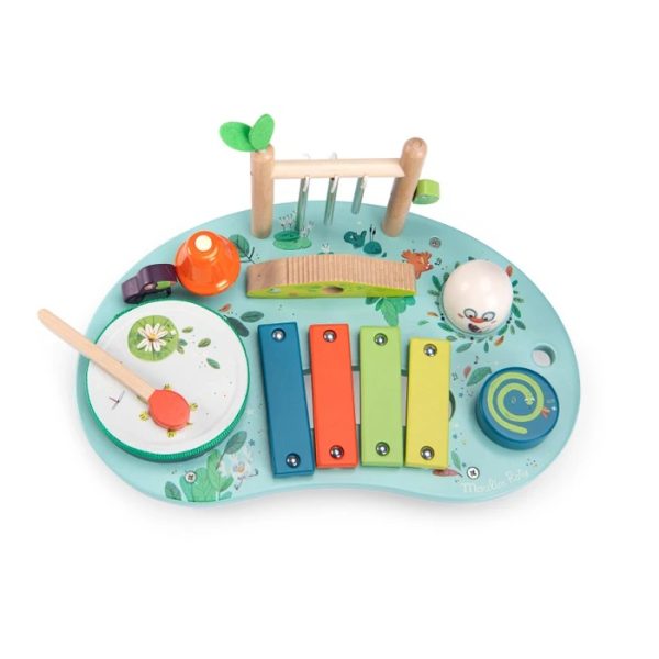 Măsuță muzicală din lemn cu activități multiple, tema junglă, Moulin Roty
