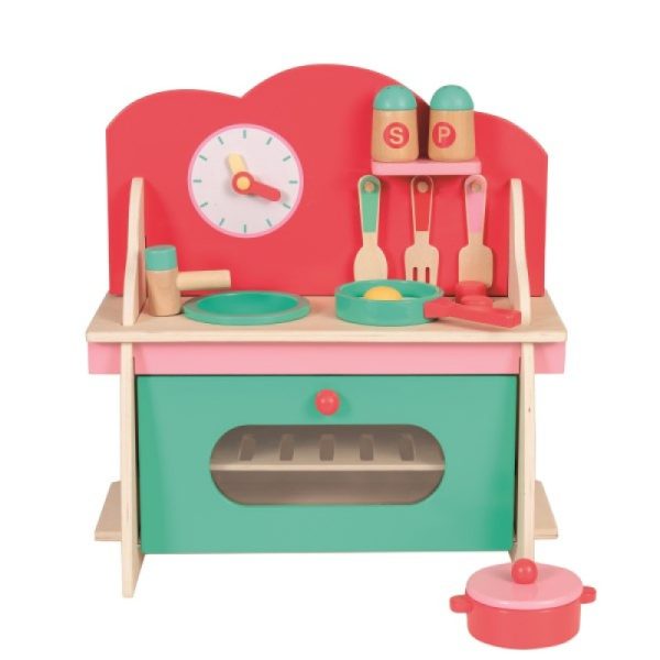 Mini bucătărie din lemn cu aragaz, cuptor, ceas și condimente, Egmont Toys