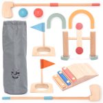 Mini golf din lemn, cu husă textilă și 10 accesorii, UMU Toys