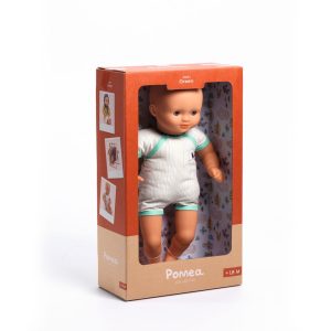 Păpușă bebeluș Baby Green, cu body verde și ochi care se închid, Djeco