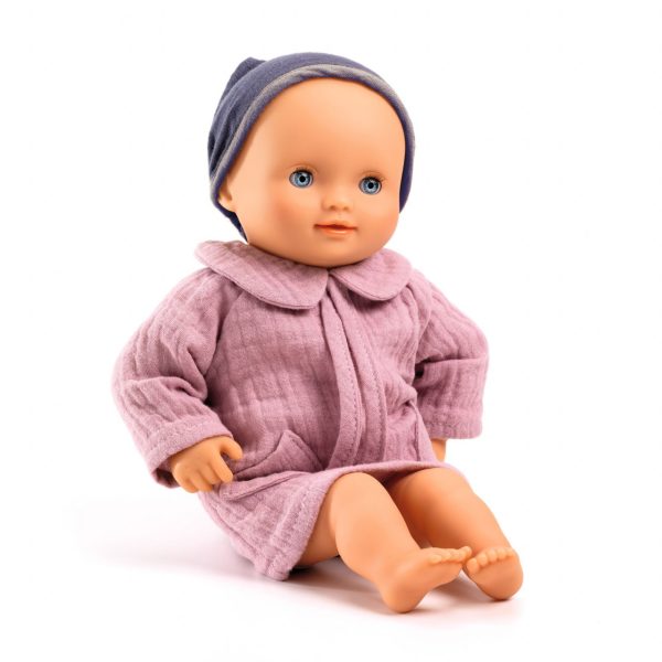 Păpușă bebeluș Dahlia, cu rochiță din tifon dublu și șepcuță, Djeco