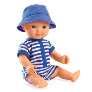 Păpușă bebeluș Olive din vinil pentru joacă în apă, cu maiou și pantaloni, Djeco