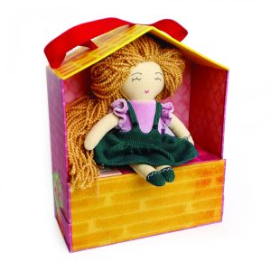 Păpușă de textil Anna cu casă de păpuși din carton și 5 blocuri-mobilier, Svoora