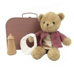 Păpușă ursuleț Morrisette cu valiză, bavețică și biberon, lavabilă, Egmont Toys