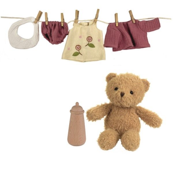 Păpușă ursuleț Morrisette cu valiză, bavețică și biberon, lavabilă, Egmont Toys