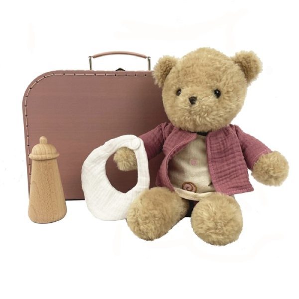 Păpușă ursuleț Morrisette cu valiză, bavețică și biberon, lavabilă, Egmont Toys