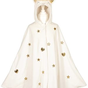 Pelerină de unicorn cu glugă și corn auriu, alb-crem, Souza!