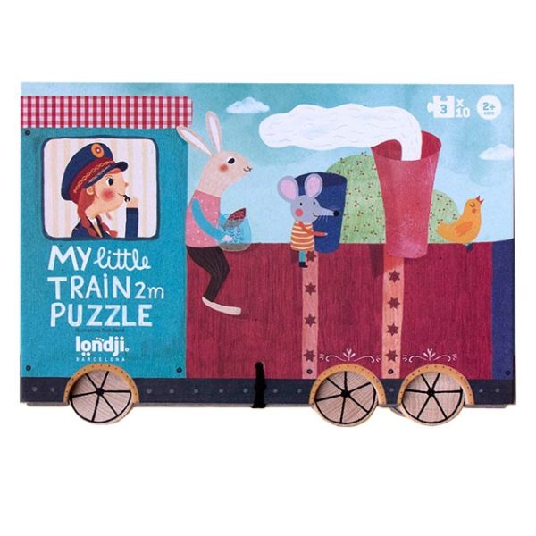 Puzzle din lemn Trenulețul meu, cu vagoane și numere de la 1 la 10, Londji