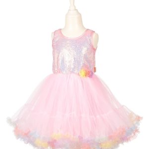 Rochie cu fustă din tulle și bust cu paiete, în nuanțe pastelate, Souza!