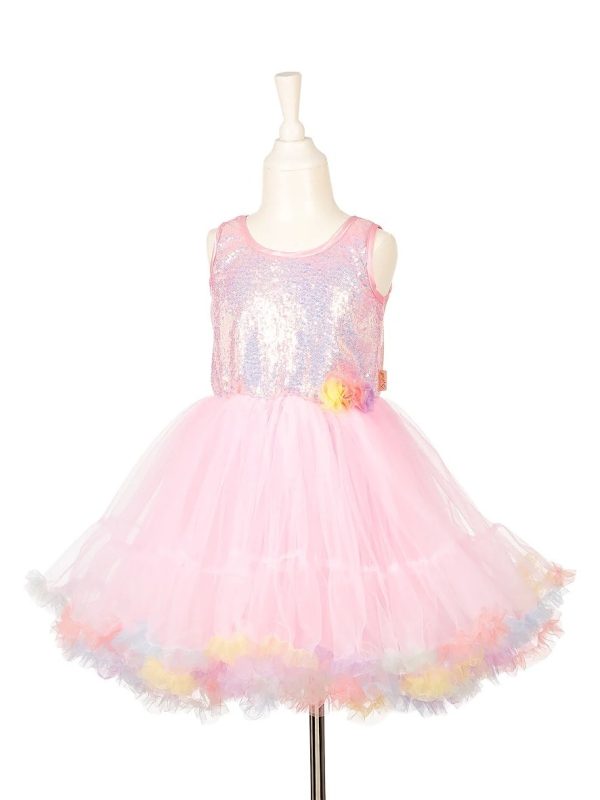 Rochie cu fustă din tulle și bust cu paiete, în nuanțe pastelate, Souza!