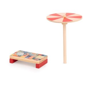 Rulota familiei din lemn, cu mobilier și acoperiș detașabil, Moulin Roty