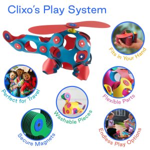 Set Clixo de construit cu magneți, 30 de piese flexibile Flamingo și Turquoise, Clicstoys