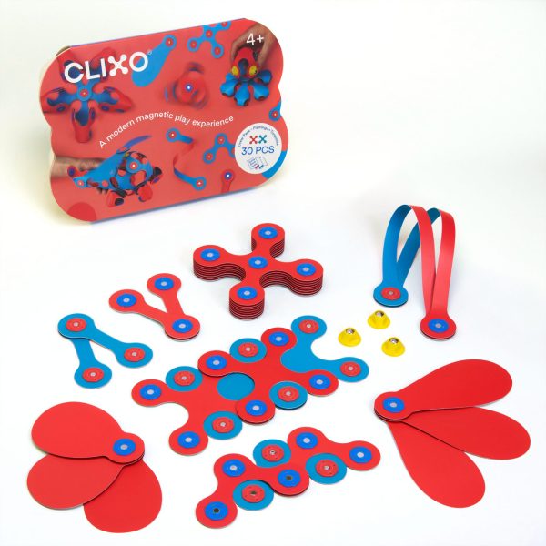 Set Clixo de construit cu magneți, 30 de piese flexibile Flamingo și Turquoise, Clicstoys