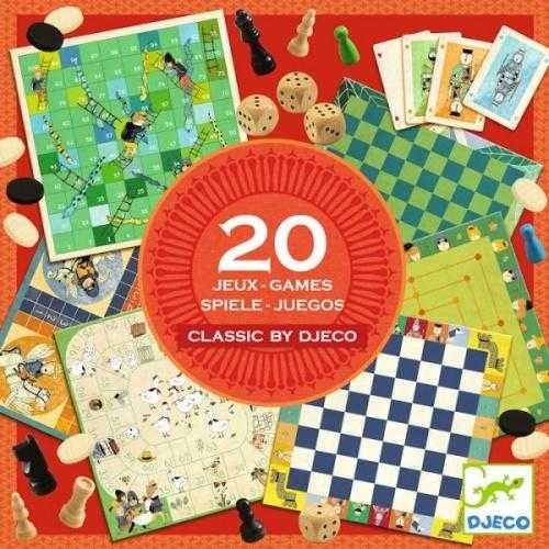 Set de 20 de jocuri de societate clasice: ludo, șah, dame, cărți, Djeco