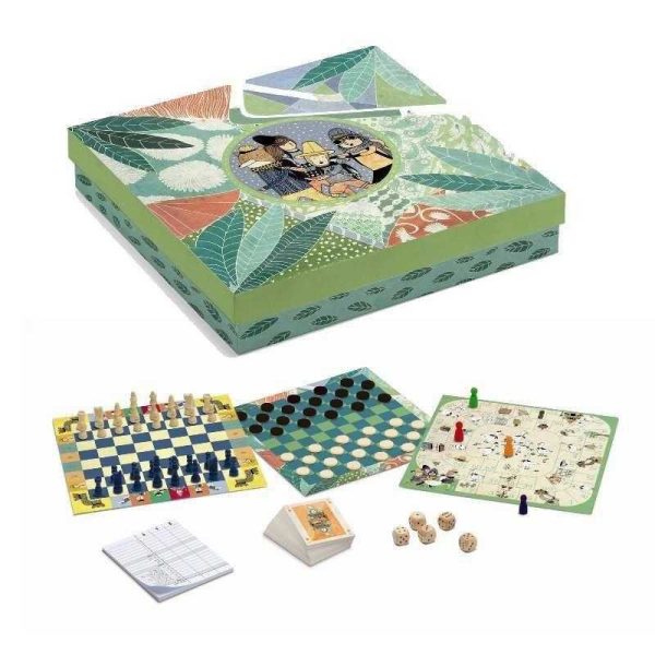 Set de 20 de jocuri de societate clasice: ludo, șah, dame, cărți, Djeco