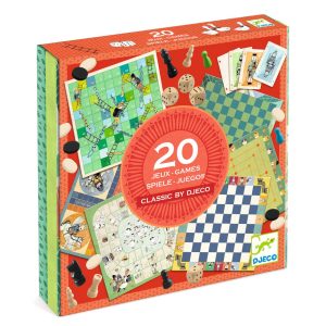 Set de 20 de jocuri de societate clasice: ludo, șah, dame, cărți, Djeco