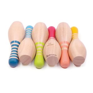 Set de bowling din lemn cu 6 popice și bilă, în săculeț textil, Svoora