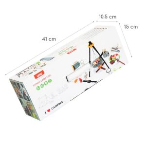 Set de camping din lemn, 45 de piese, cu grătar, lanternă și rucsac, UMU Toys