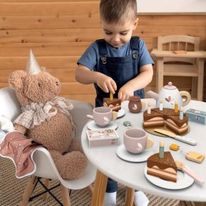 Set de ceai aniversar din lemn, în valijoară, cu tort și ceainic, Speedy Monkey