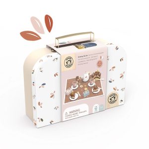 Set de ceai aniversar din lemn, în valijoară, cu tort și ceainic, Speedy Monkey