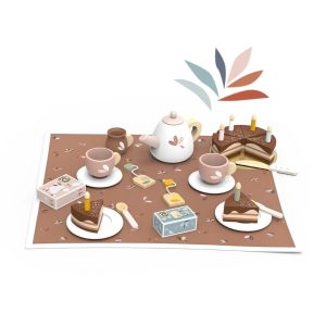 Set de ceai aniversar din lemn, în valijoară, cu tort și ceainic, Speedy Monkey