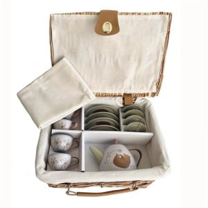 Set de ceai în coș de picnic, cu ceainic și cești metalice, Egmont Toys