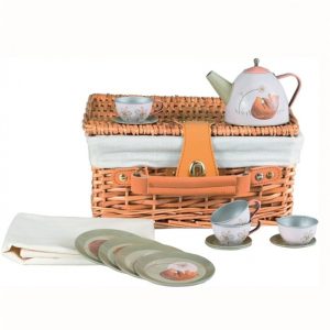 Set de ceai în coș de picnic, cu ceainic și cești metalice, Egmont Toys