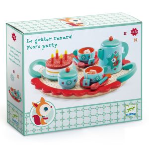 Set de ceai și tort din lemn, turcoaz, pentru joc de rol, Djeco