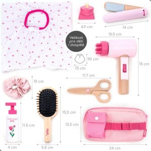 Set de coafor de jucărie din lemn, cu uscător, foarfecă și oglindă, UMU Toys