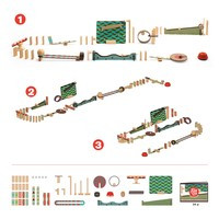 Set de construcție cu trasee și reacție în lanț, 48 de piese din lemn și metal, Djeco